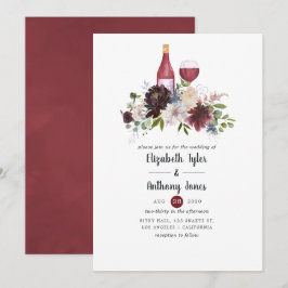 Convites Casamento Floral Temático com Vinho Borgonha e Blu