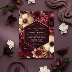Convites Casamento Floral Temperamental Borgonha