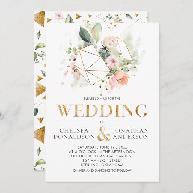 Convites Casamento Floral Terarium Peach Pink Watercolor (Frente/Verso)