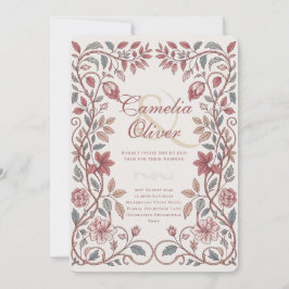 Convites Casamento Floral Terracota Azul Vitoriano Patrimôn