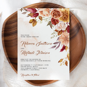 Convites Casamento Floral Terracota Burgundy Rústico Código
