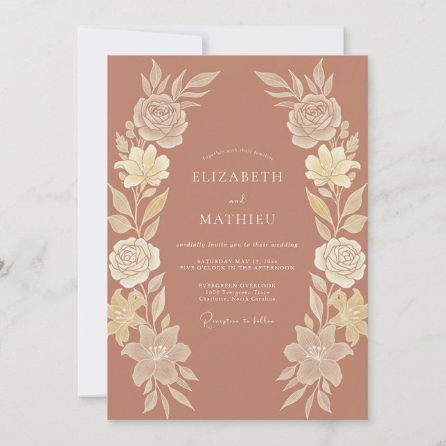 Convites Casamento Floral Terracota Chic (Frente)