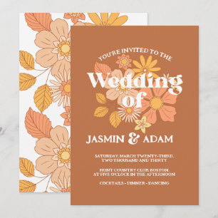 Convites Casamento Floral Terracota Outono Retro