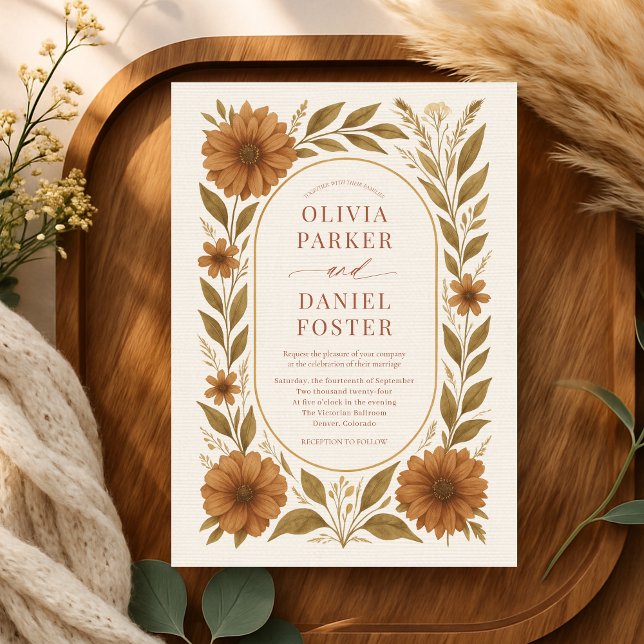Convites Casamento Floral Terracota Rústico Boho (Criador carregado)