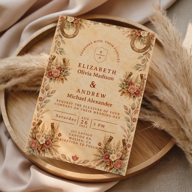 Convites Casamento Floral Terracota Western (Criador carregado)
