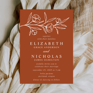 Convites Casamento Floral Terracotta Clay Escrito