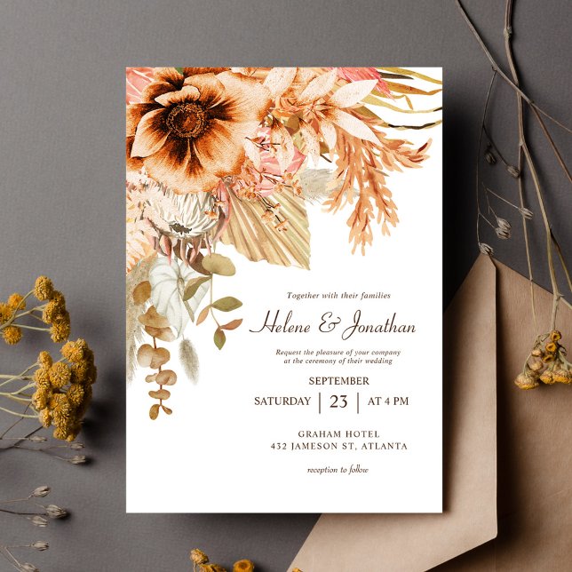 Convites Casamento Floral Terracotta de Queda Elegante (Elegant Fall Floral Terracotta Wedding Invitation)