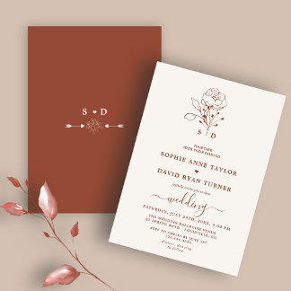 Convites Casamento Floral Terracotta Monograma Minimalista