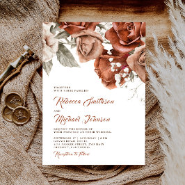 Convites Casamento Floral Terracotta - Rosas Laranja Queima