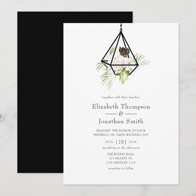 Convites Casamento Floral Terrário Geométrico Boho (Frente/Verso)