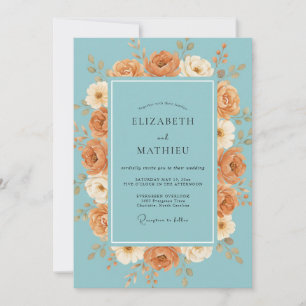 Convites Casamento Floral Terroso Azul Céu