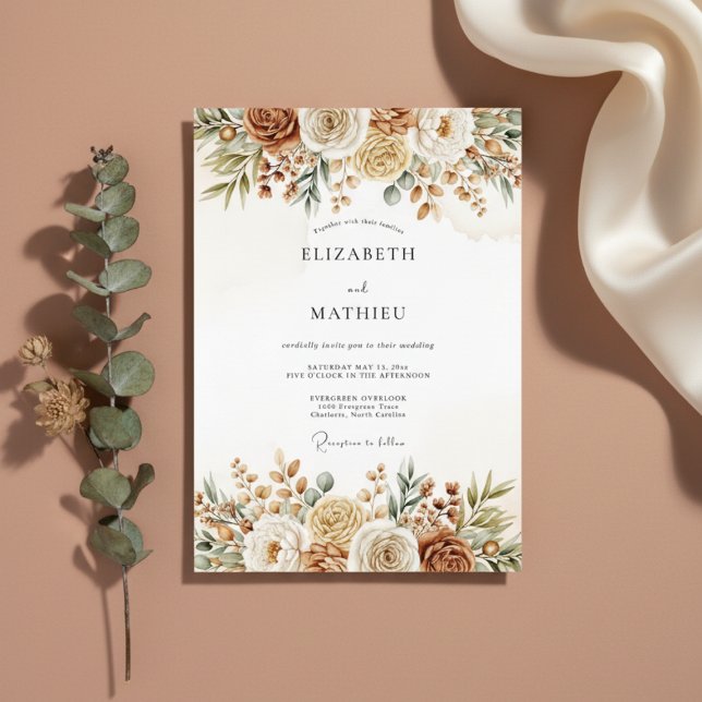 Convites Casamento Floral Terroso de Ócre (Criador carregado)