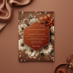 Convites Casamento Floral Terroso de Terracota