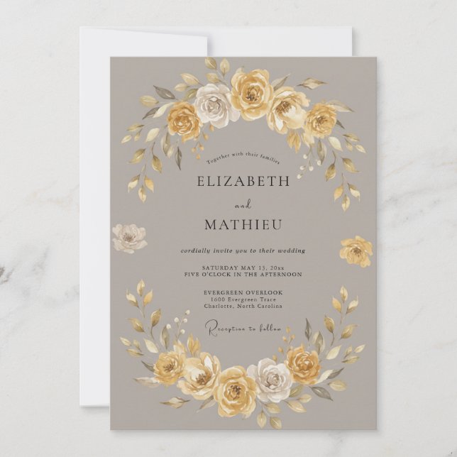 Convites Casamento Floral Terroso Dourado (Frente)