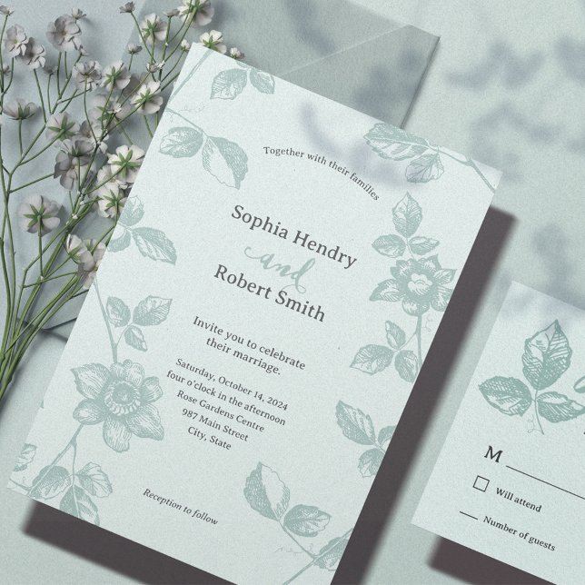 Convites Casamento Floral Timical Rustic Teal (Criador carregado)