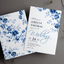 Casamento Floral Toile Azul Francês com Letra Eleg