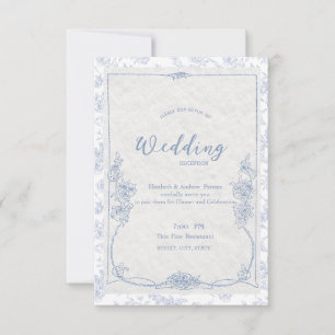 Convites Casamento Floral Toile Francês Azul Empoeirado