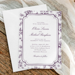 Convites Casamento Floral Toile Francês Roxo Escuro Vintage