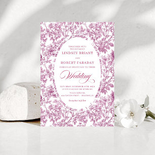 Convites Casamento Floral Toile Rosa Fuchsia Elegante Doura