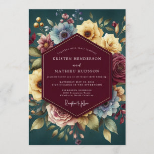 Convites Casamento Floral Tonalidade Jóia Borgonha