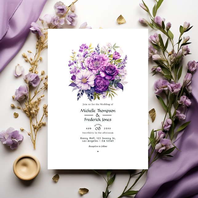 Convites Casamento Floral Tons de Roxo (Criador carregado)