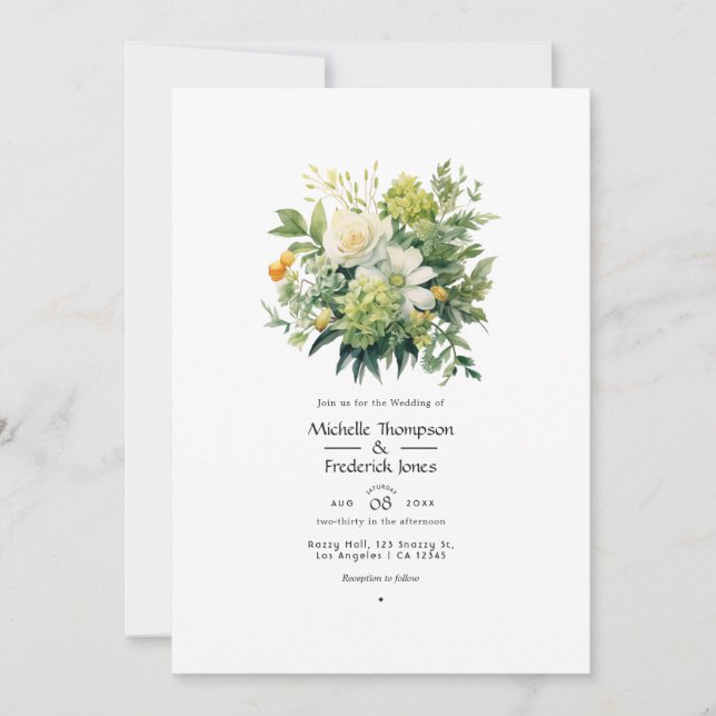 Convites Casamento Floral Tons de Verde (Frente)