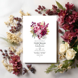 Convites Casamento Floral Tons de Vinho