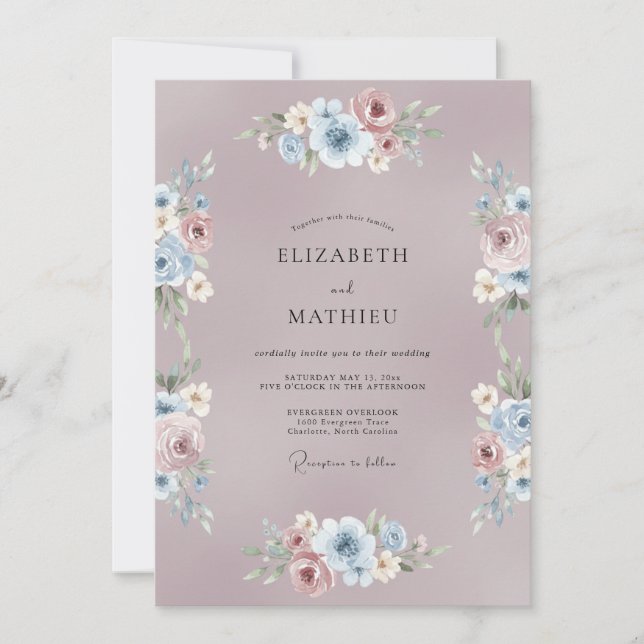 Convites Casamento Floral Tranquilo Malva (Frente)