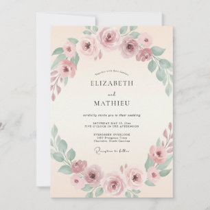 Convites Casamento Floral Tranquilo Rosa Bege