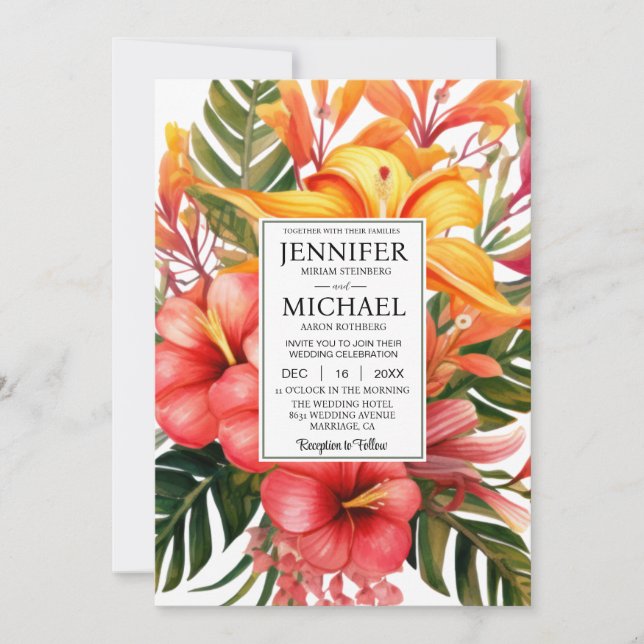 Convites CASAMENTO Floral Tropical All-In-One (Frente)