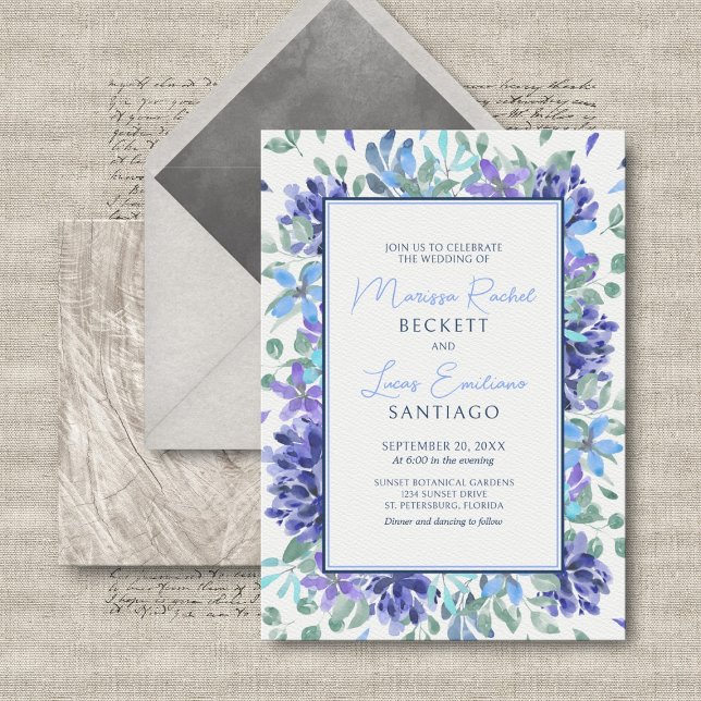 Convites Casamento Floral tropical azul (Criador carregado)