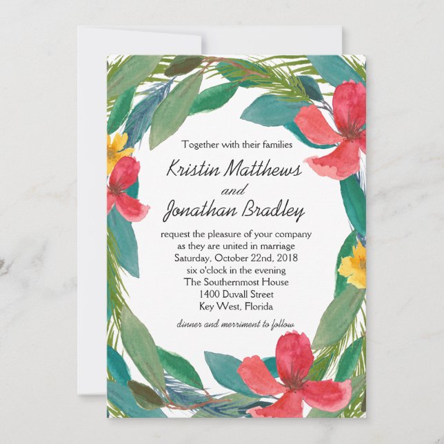 Convites Casamento Floral Tropical Bliss Watercolor (Frente)