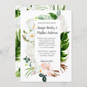 Convites Casamento Floral Tropical Blush and White Watercol
