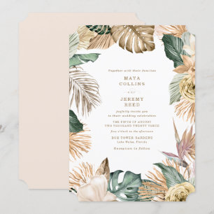 Convites Casamento Floral Tropical Botânico Dourado Rosa