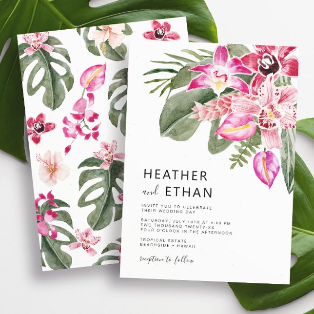 Convites Casamento Floral Tropical Colorido (Colorful Watercolor Tropical Floral Wedding Invitation by Painted Paperie
)