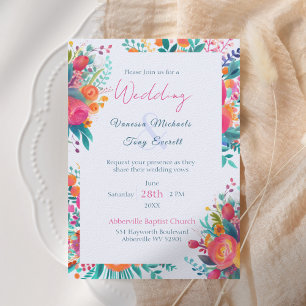 Convites Casamento Floral Tropical com Aquarela Rosa e Lara