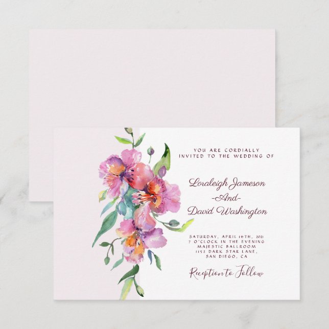 Convites Casamento floral tropical cor-de-rosa personalizad (Frente/Verso)