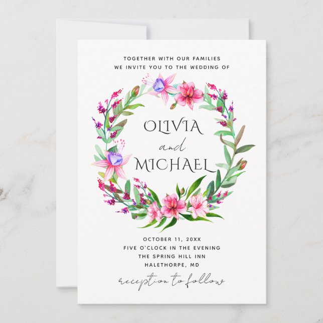 Convites Casamento floral tropical de aquarela. Flores do H (Frente)