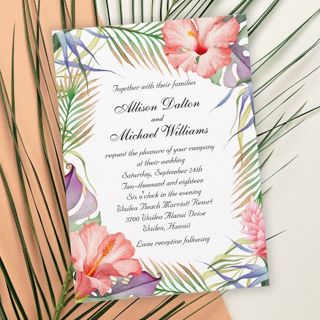 Convites Casamento Floral Tropical de Luau Havaiano (Criador carregado)
