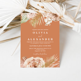 Convites Casamento Floral Tropical e Palma em Terracota Boh