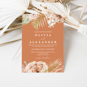 Convites Casamento Floral Tropical e Palma em Terracota Boh