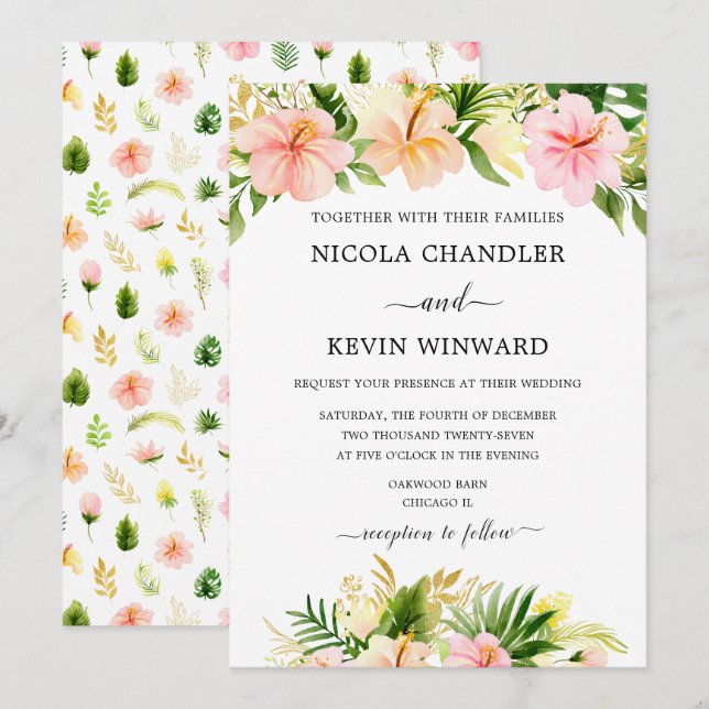 Convites Casamento Floral Tropical Elegante (Frente/Verso)