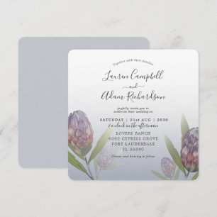 Convites Casamento Floral Tropical em Azul e Roxo Empoeirad
