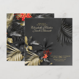 Convites Casamento Floral Tropical Escura Assimétrica