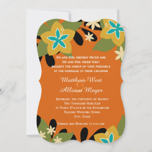 Convites Casamento Floral Tropical Laranja