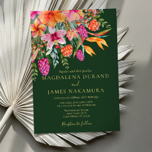 Convites Casamento Floral Tropical Laranja Rosa Verde Color