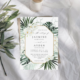 Convites Casamento Floral Tropical Palm & White V2B LNM