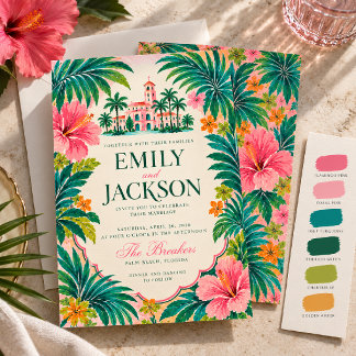Convites Casamento Floral Tropical Retro de Palm Beach