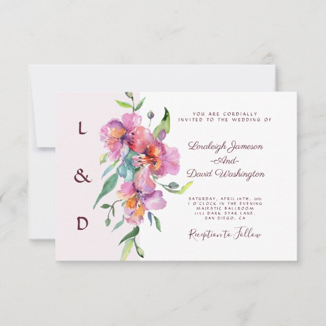 Convites Casamento floral tropical rosa (Frente)