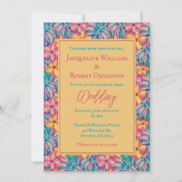 Convites Casamento Floral Tropical Rosa e Amarelo